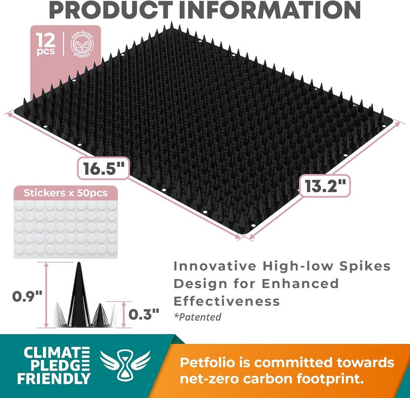 Petfolio 12 Pack Upgraded Black Cat Repellent Mat - 16" x 13" Scat Mat for Cats Has Uneven Spikes is an Effective Scat Mats for Dogs, Stray Cat Repellent Outdoor & Indoor to Deter Cats, Dogs & Small Animals - Image 2